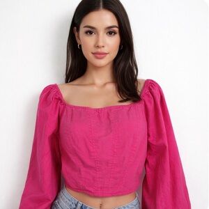 Japna Cropped Top with Blouson Sleeves sz L Coquette Girl Barbie Cottagecore